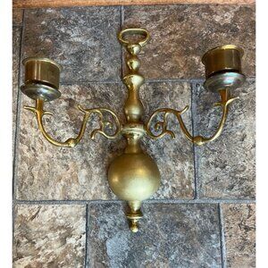 Vintage 1940's Solid Brass Mounted Sconce Double Candle Holder Traditional